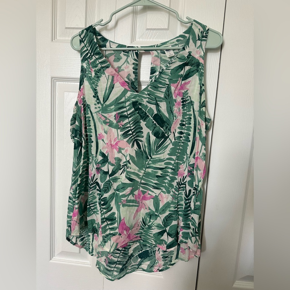 Old Navy Green and Pink Tropical Tank Top